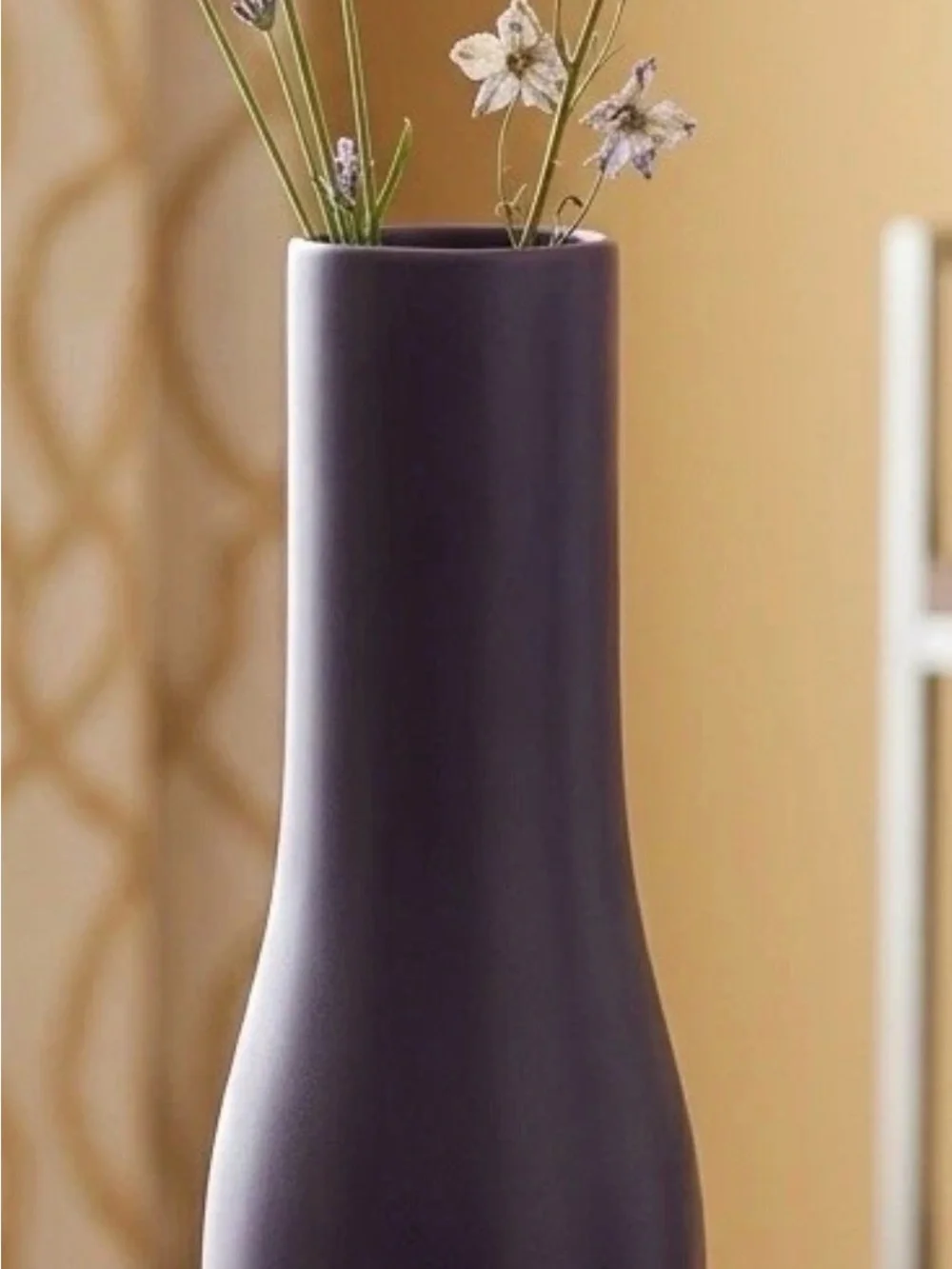 Vintage Pottery Barn 14” Heather Vase Matte Purple Ceramic Modernist Bottle 1999